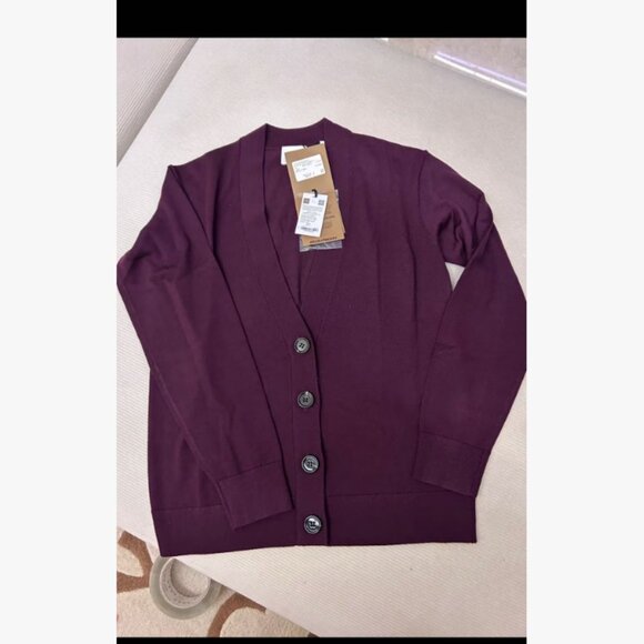 NWT Authentic BURBERRY Wool Cardigan BURGUNDY - Picture 1 of 4